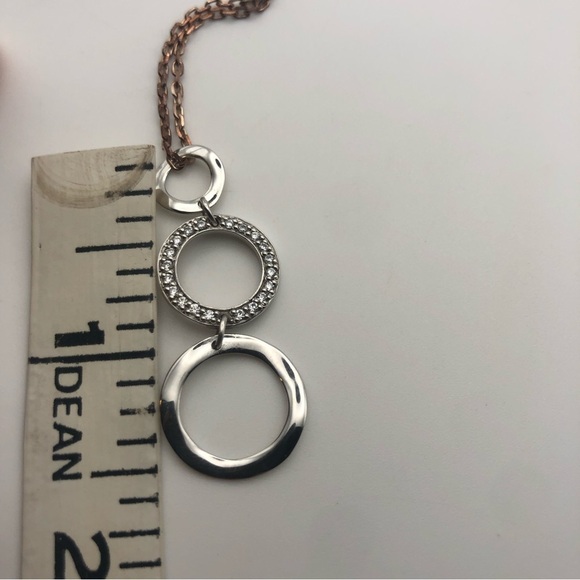 Janinas Sterling Two Tone Ombré Chain W Cz Circles Drop Pendant 18” & 1.5” - Picture 8 of 8